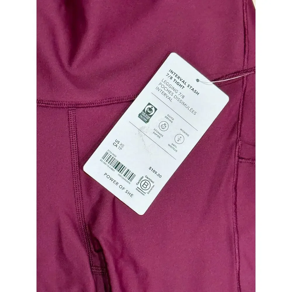 Athleta 🍷💪🏽🍇 Wild Plum Interval Stash High Rise 7/8 Leggings Size XS NWT - Picture 9 of 9
